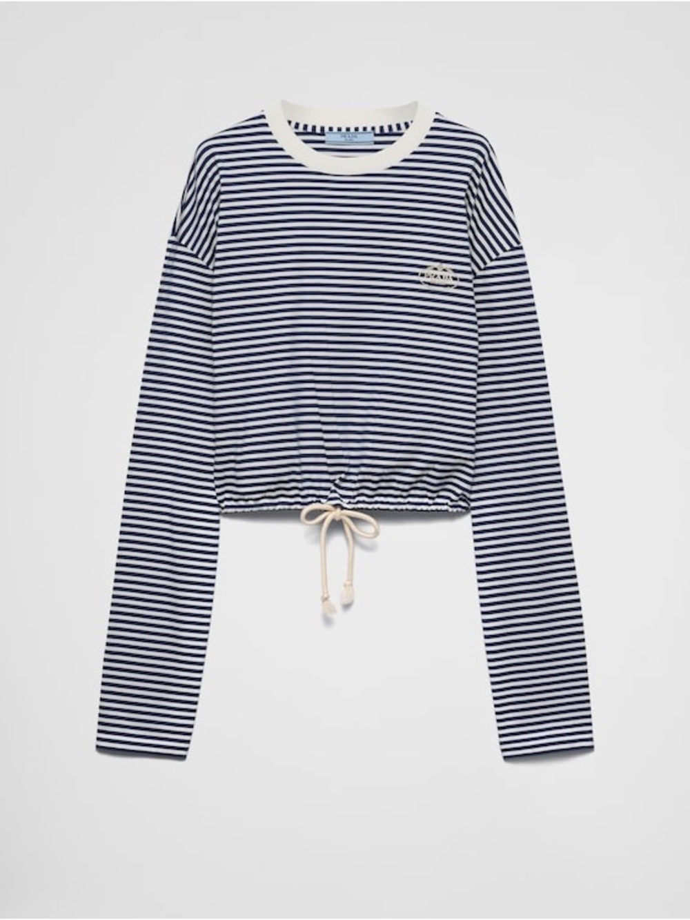 Striped Navy & White Cropped Drawstring Long Sleeve Top